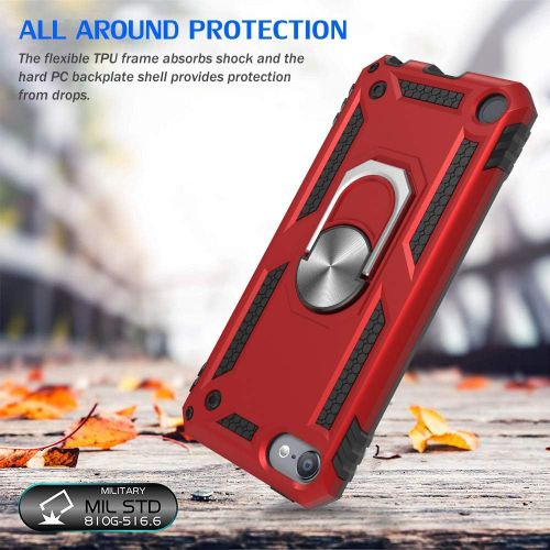  [아마존베스트]Cyberowl iPod Touch 7 Case,iPod Touch 6 Case with Car Mount,SLMY Hybrid Rugged Shockproof Cover with Built-in Kickstand for Apple iPod Touch 5 6 7th-Red