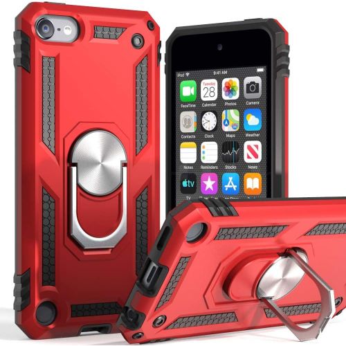  [아마존베스트]Cyberowl iPod Touch 7 Case,iPod Touch 6 Case with Car Mount,SLMY Hybrid Rugged Shockproof Cover with Built-in Kickstand for Apple iPod Touch 5 6 7th-Red