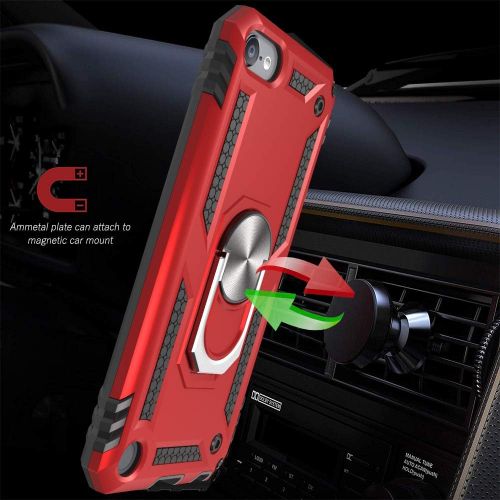  [아마존베스트]Cyberowl iPod Touch 7 Case,iPod Touch 6 Case with Car Mount,SLMY Hybrid Rugged Shockproof Cover with Built-in Kickstand for Apple iPod Touch 5 6 7th-Red