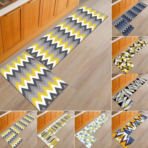  Cyclamen9 2 Pieces Microfiber Soft Kitchen Mat Bath Rug Doormat Runner Carpet Set, Non-Slip Kitchen Mat Runner Area Rug Doormat (Yellow and white strips)