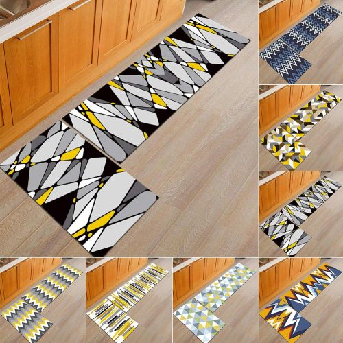  Cyclamen9 2 Pieces Microfiber Soft Kitchen Mat Bath Rug Doormat Runner Carpet Set, Non-Slip Kitchen Mat Runner Area Rug Doormat (Yellow and white strips)