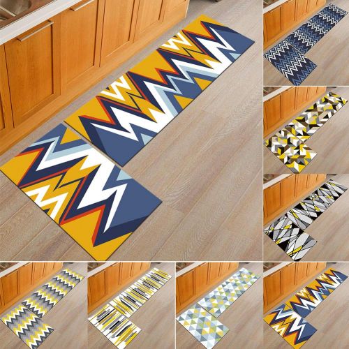  Cyclamen9 2 Pieces Microfiber Soft Kitchen Mat Bath Rug Doormat Runner Carpet Set, Non-Slip Kitchen Mat Runner Area Rug Doormat (Yellow and white strips)