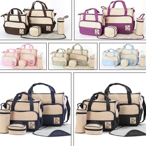  Cyclamen9 5Pcs Baby Nappy Changing Diaper Messenger Hospital Maternity Bag Set ， Waterpoor Mummy...