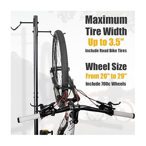  CyclingDeal Bike Vertical Freestanding Hanger Parking Rack - Fully Adjustable Gravity Storage Floor Stand - Safe & Secure for Hanging MTB Road Bicycles in Garage or Home