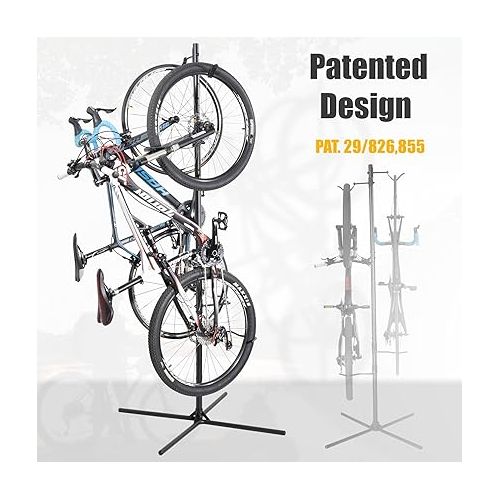 CyclingDeal Bike Vertical Freestanding Hanger Parking Rack - Fully Adjustable Gravity Storage Floor Stand - Safe & Secure for Hanging MTB Road Bicycles in Garage or Home