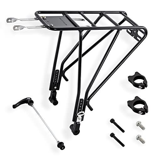  CyclingDeal Great for Bikes Without Reserve Mounting Holes -Aluminum Rear Pannier Cargo Bicycle Rack Touring - for Disc & Non Disc Brake Road & Mountain Carrier - Heavy Duty Luggage Bag Max Lo