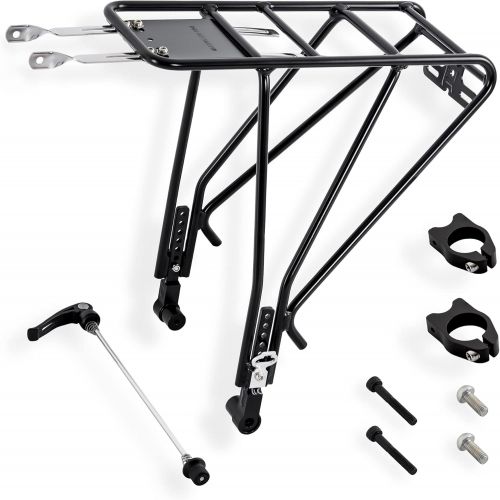  CyclingDeal Great for Bikes Without Reserve Mounting Holes -Aluminum Rear Pannier Cargo Bicycle Rack Touring - for Disc & Non Disc Brake Road & Mountain Carrier - Heavy Duty Luggage Bag Max Lo