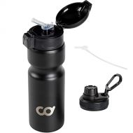 CyclingDeal Bicycle Stainless Steel Vacuum Insulated Double Wall Water Bottle with Leakproof Straw Lid and Spout Lid 18oz (500ml) Matt Black