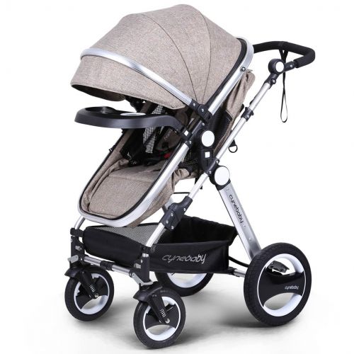  Infant Toddler Baby Stroller Carriage - Cynebaby Compact Pram Strollers add Tray (Khaki)