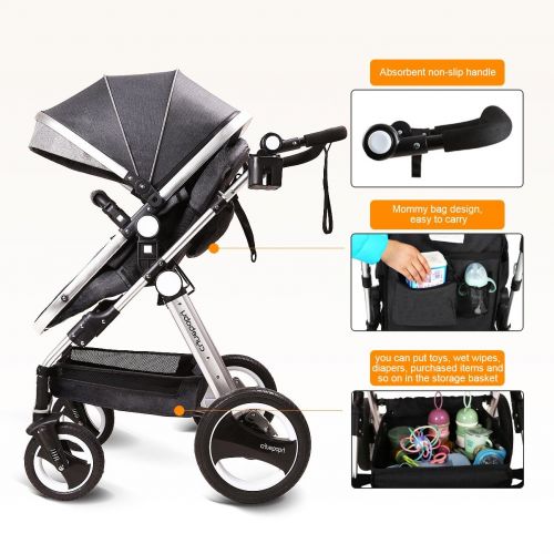  Infant Toddler Baby Stroller Carriage - Cynebaby Compact Pram Strollers add Tray (Khaki)