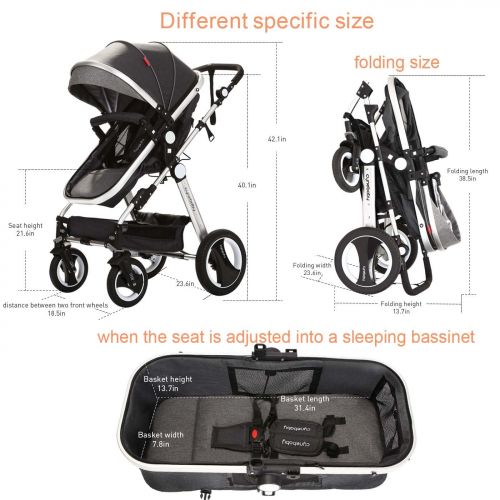  Infant Toddler Baby Stroller Carriage - Cynebaby Compact Pram Strollers add Tray (Khaki)