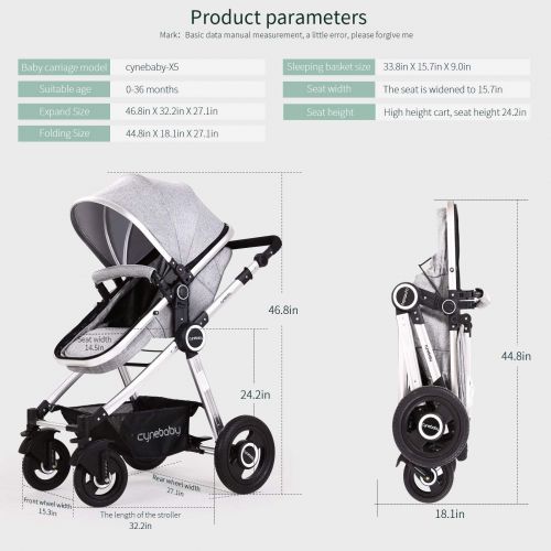  [아마존핫딜][아마존 핫딜] Baby Stroller Bassinet Pram Carriage Stroller - Cynebaby All Terrain Vista City Select Pushchair Stroller Compact Convertible Luxury Strollers add Foot Cover (Fresh Grey)