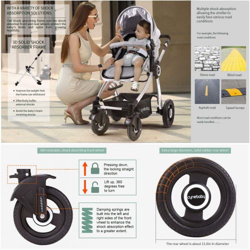  [아마존핫딜][아마존 핫딜] Baby Stroller Bassinet Pram Carriage Stroller - Cynebaby All Terrain Vista City Select Pushchair Stroller Compact Convertible Luxury Strollers add Foot Cover (Fresh Grey)