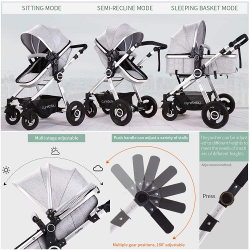  [아마존핫딜][아마존 핫딜] Baby Stroller Bassinet Pram Carriage Stroller - Cynebaby All Terrain Vista City Select Pushchair Stroller Compact Convertible Luxury Strollers add Foot Cover (Fresh Grey)