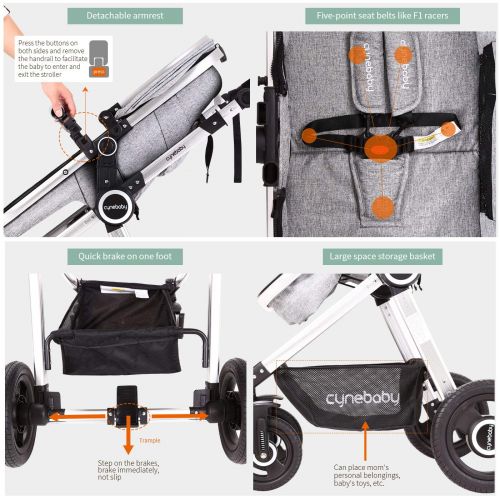  [아마존핫딜][아마존 핫딜] Baby Stroller Bassinet Pram Carriage Stroller - Cynebaby All Terrain Vista City Select Pushchair Stroller Compact Convertible Luxury Strollers add Foot Cover (Fresh Grey)