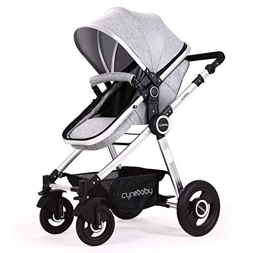  [아마존베스트]Baby Stroller Bassinet Pram Carriage Stroller - Cynebaby All Terrain Vista City Select Pushchair Stroller Compact Convertible Luxury Strollers add Foot Cover (Fresh Grey)