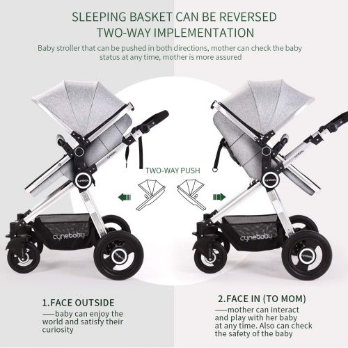  [아마존베스트]Baby Stroller Bassinet Pram Carriage Stroller - Cynebaby All Terrain Vista City Select Pushchair Stroller Compact Convertible Luxury Strollers add Foot Cover (Fresh Grey)