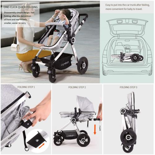  [아마존베스트]Baby Stroller Bassinet Pram Carriage Stroller - Cynebaby All Terrain Vista City Select Pushchair Stroller Compact Convertible Luxury Strollers add Foot Cover (Fresh Grey)