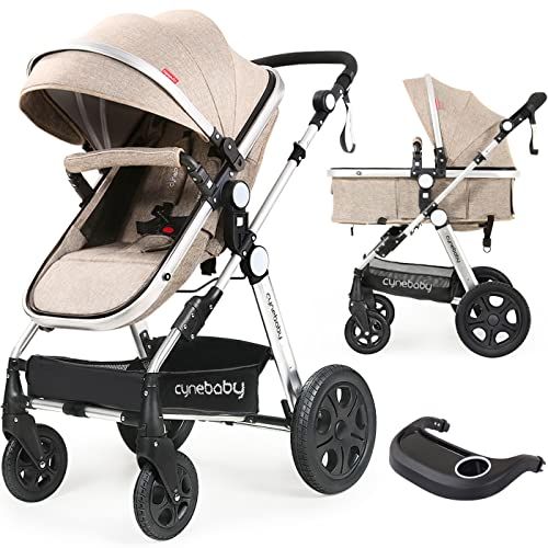  Infant Toddler Baby Stroller Carriage - Cynebaby Compact Pram Strollers add Tray (Khaki)