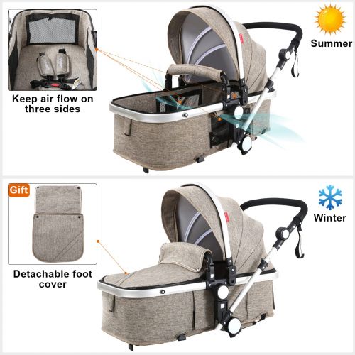  Infant Toddler Baby Stroller Carriage - Cynebaby Compact Pram Strollers add Tray (Khaki)