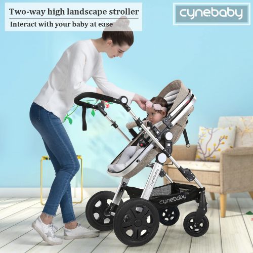  Infant Toddler Baby Stroller Carriage - Cynebaby Compact Pram Strollers add Tray (Khaki)