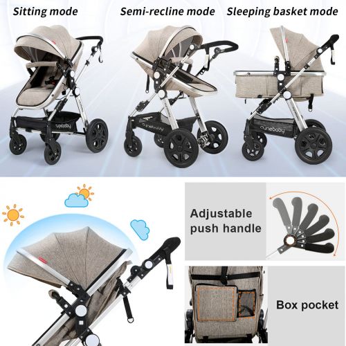  Infant Toddler Baby Stroller Carriage - Cynebaby Compact Pram Strollers add Tray (Khaki)