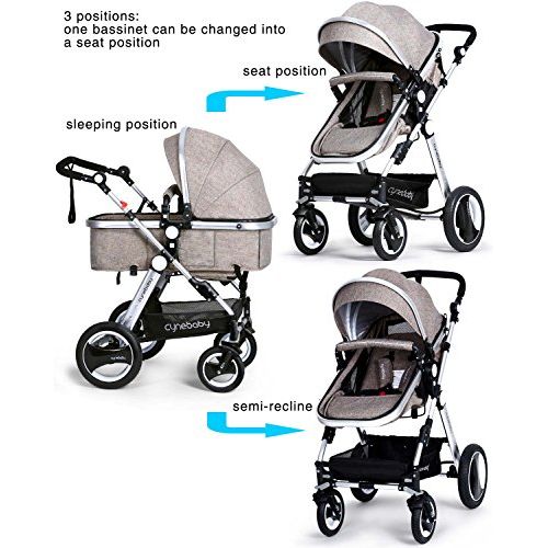  Infant Toddler Baby Stroller Carriage - Cynebaby Compact Pram Strollers add Tray (khaki)