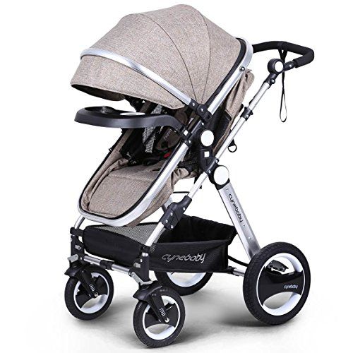  Infant Toddler Baby Stroller Carriage - Cynebaby Compact Pram Strollers add Tray (khaki)