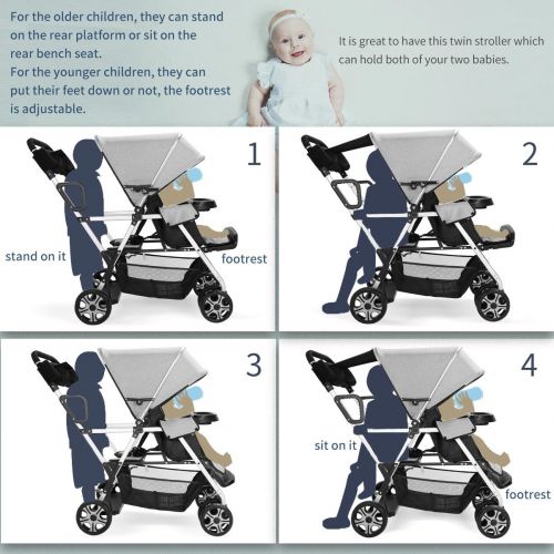  Cynebaby Double Stroller Convenience Urban Twin Carriage Stroller Tandem Collapsible Stroller All Terrain Double Pushchair for Toddler Girls and Boys Stable Stroller Frame with Bag Organize