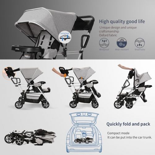  Cynebaby Double Stroller Convenience Urban Twin Carriage Stroller Tandem Collapsible Stroller All Terrain Double Pushchair for Toddler Girls and Boys Stable Stroller Frame with Bag Organize