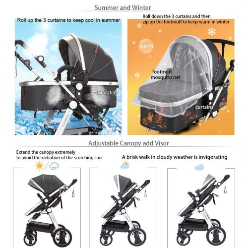  Cynebaby cynebaby Infant Toddler Baby Stroller Carriage Compact Pram Strollers add Tray (Black)