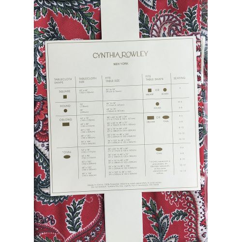  Cynthia Rowley New York Cynthia Rowley Easy Care Fabric Holiday Tablecloth Christmas Floral Paisley Pattern Red Green Cream with Gray Highlights -- Pixie Paisley -- 60 Inches by 120 Inches