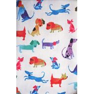 Cynthia Rowley New York Cynthia Rowley Indoor / Outdoor Tablecloth Adorable Dogs Puppies in Bright Colors Red Blue Orange Green Purple Pink on Cream 60 Inches by 84 Inches