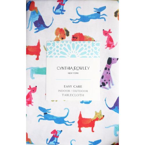  Cynthia Rowley New York Cynthia Rowley Indoor / Outdoor Tablecloth Adorable Dogs Puppies in Bright Colors Red Blue Orange Green Purple Pink on Cream 60 Inches by 84 Inches