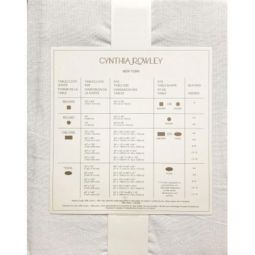  Cynthia Rowley New York Fabric Tablecloth Solid Cream/Light Tan with Festive Holiday Silver Tinsel Sparkle Thread Woven in Stripes - 60 Inches x 84 Inches