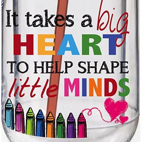  [아마존베스트]Cypress Home It Takes A Big Heart To Help Shape Little Minds 20 Oz DoubleWall Acrylic Insulated Mason Jar With Straw Teacher Appreciation Gift 3.5” x 5” x 6.25”