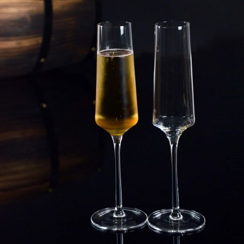  [아마존베스트]Cystone Crystal Champagne Glasses-Long Stem Champagne Flutes Set of 2，Hand Blown Lead-Free, Classic 6.4 Oz Modern Elongated Champagne Flute Glass for Party Weddings Christmas Birthday Toas