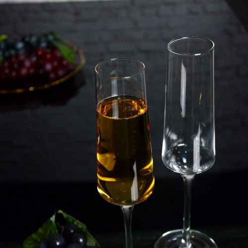  [아마존베스트]Cystone Crystal Champagne Glasses-Long Stem Champagne Flutes Set of 2，Hand Blown Lead-Free, Classic 6.4 Oz Modern Elongated Champagne Flute Glass for Party Weddings Christmas Birthday Toas