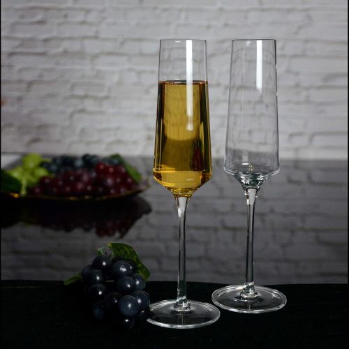  [아마존베스트]Cystone Crystal Champagne Glasses-Long Stem Champagne Flutes Set of 2，Hand Blown Lead-Free, Classic 6.4 Oz Modern Elongated Champagne Flute Glass for Party Weddings Christmas Birthday Toas