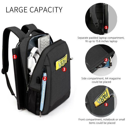  CyvenSmart TIGERNU Slim Laptop Backpack Anti Theft Waterproof Mochila Rucksack with USB Charging Port Travel Business School Bag for Men Women Fit 14/15.6 Inch Computer (Black)