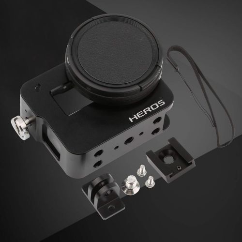  D&F Black CNC Aluminum Alloy Housing Sport Camera Shell Box Frame Mount Prevent Overheating with Protective Lens for Gopro HERO 5
