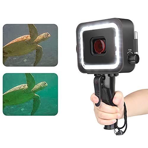  D&F 2 in1 Diving Light Integrated Waterproof Case 30M/98FT Underwater LED Flashlight Scuba Accessories Kit with Red Filter Trigger for GoPro HERO7 Black/Hero 6 Black/Hero 5 Black/H