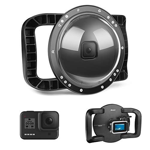  D&F Dual Handles Dome Port for GoPro Hero 8 Black, 45m/147ft Underwater Dome Lens Builted-in Waterproof Housing Case for Go Pro 8 with Waterline Diving Accessory