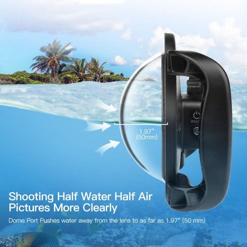  D&F Dual Handles Dome Port for GoPro Hero 8 Black, 45m/147ft Underwater Dome Lens Builted-in Waterproof Housing Case for Go Pro 8 with Waterline Diving Accessory