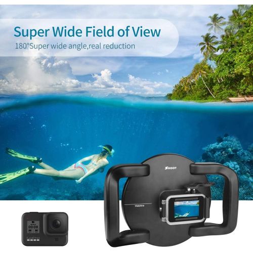  D&F Dual Handles Dome Port for GoPro Hero 8 Black, 45m/147ft Underwater Dome Lens Builted-in Waterproof Housing Case for Go Pro 8 with Waterline Diving Accessory