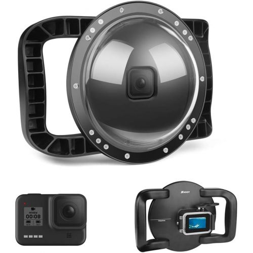  D&F Dual Handles Dome Port for GoPro Hero 8 Black, 45m/147ft Underwater Dome Lens Builted-in Waterproof Housing Case for Go Pro 8 with Waterline Diving Accessory