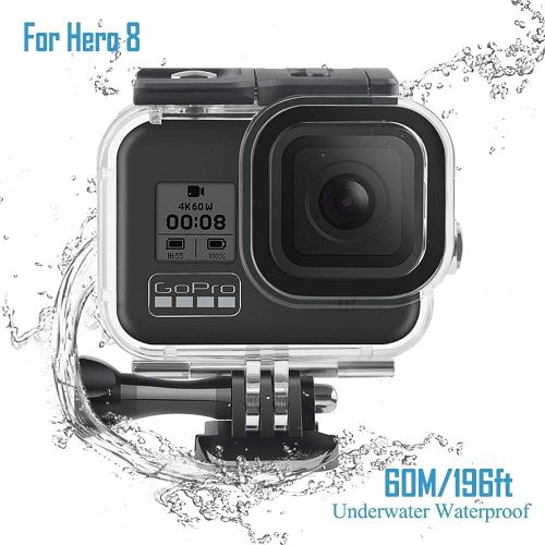  D&F Waterproof Housing Case for GoPro HERO8, 60M/196ft Protective Underwater Shell with Anti-Fog Inserts for Go Pro Hero8 Action Camera