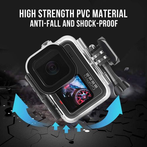  D&F 60M Waterproof Housing Case for GoPro Hero 10 Black/Hero 9 Black, Underwater Shell Case Protective Frame with Underwater Dive Anti-Fog Pads