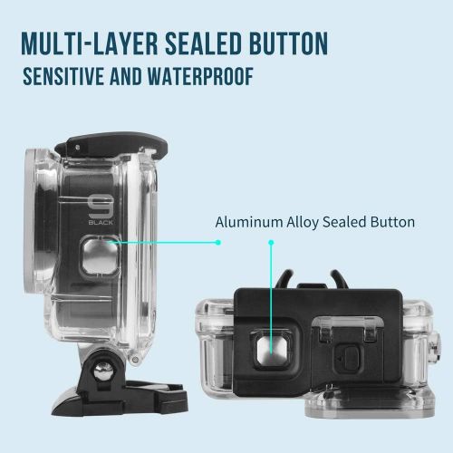  D&F 60M Waterproof Housing Case for GoPro Hero 10 Black/Hero 9 Black, Underwater Shell Case Protective Frame with Underwater Dive Anti-Fog Pads