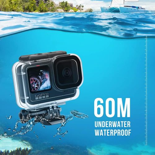  D&F 60M Waterproof Housing Case for GoPro Hero 10 Black/Hero 9 Black, Underwater Shell Case Protective Frame with Underwater Dive Anti-Fog Pads